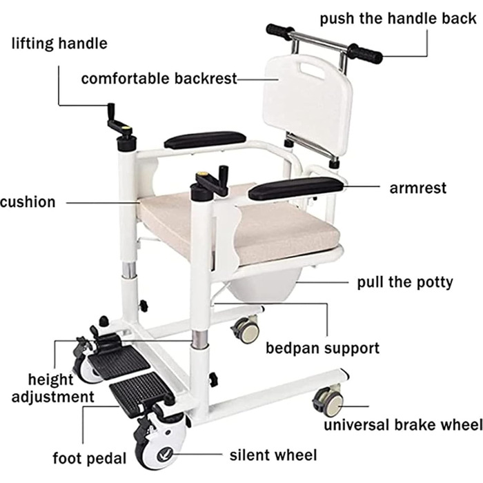 Інвалідні візки для ванної кімнати LSBHPPD, крісло для перенесення пацієнтів, туалетне крісло для ванни для людей похилого віку, багатофункціональний підйомник для перенесення пацієнтів повного тіла для людей похилого віку