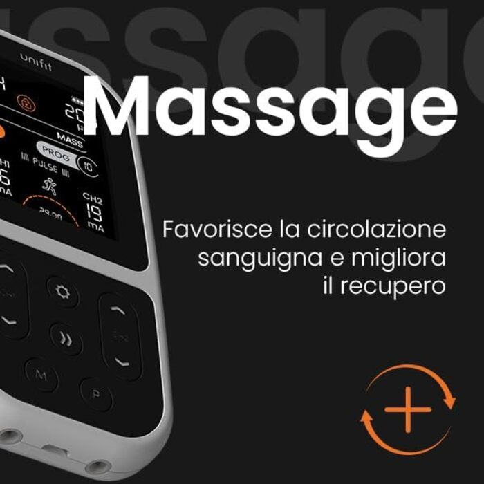 Режим TensCare Unifit TENS, EMS & Massage Mode сприяє зняттю болю, реабілітації м'язів, розслабленню м'язів та спортивним тренуванням