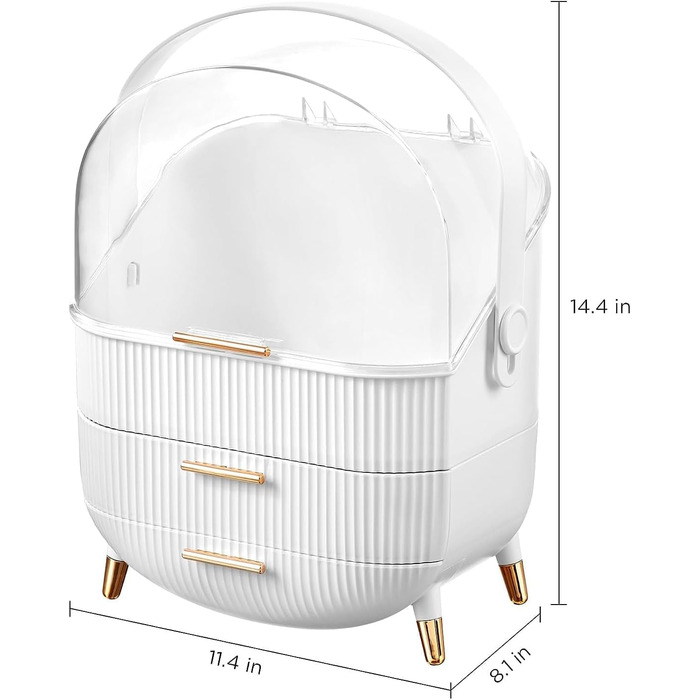 Коробка для зберігання органайзера для макіяжу Suyoo, вітрина для косметики з прозорою кришкою, пилонепроникна водонепроникна коробка для зберігання косметики, підходить для стільниці ванної кімнати та спальні, білий