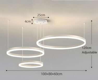 Металева світлодіодна люстра WayLuoung 3 кола 204060см Стельовий підвісний світильник з кільцями 45 Вт, пульт дистанційного керування з регулюванням яскравості 3000-6000K, підвісний світильник з акриловим абажуром, вітальня, спальня, фойє, їдальня (білий,