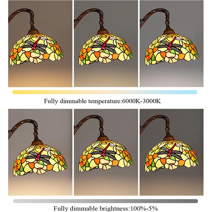 Торшер WRMING 12W LED Tiffany з регулюванням яскравості, торшер для вітальні, ретро регульована лампа для вітальні, настільна лампа для читання з вітража для спальні, кабінет, ресторан, з дистанційним керуванням, E27, d