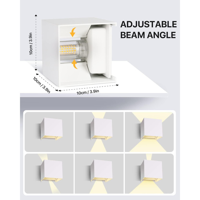 Настінний світильник Lureshine 2Pcs зі змінною світлодіодною лампою G9 Теплий білий алюмінієвий настінний світильник 3000K для приміщеньЗовнішнє настінне освітлення з регульованим кутом променя для проходу у ванній кімнаті (білий)