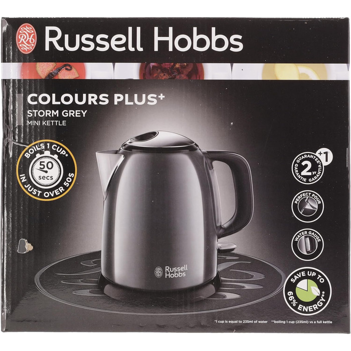 Електричний чайник Russell Hobbs малий 1,0 л Кольори Нержавіюча сталь Сірий (2400 Вт, функція приготування під тиском, знімний фільтр від накипу, зовнішній індикатор рівня води, маленький туристичний чайник)Чайник 24993-70 Електричний чайник 1л