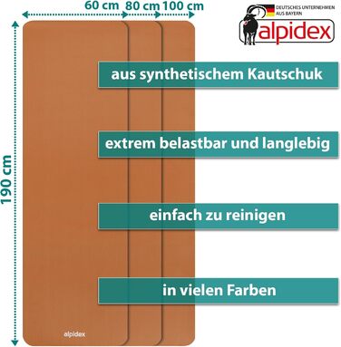 Килимок для йоги ALPIDEX Дуже товстий гімнастичний килимок 1,5 см 3 розміри Нековзний фітнес-килимок без фталатів Ремінь для перенесення Гімнастика Пілатес Спорт Фізіо HiiT Тренувальний килимок для йоги Килимок для сну (абрикосовий, 190 х 100 х 1,5 см)