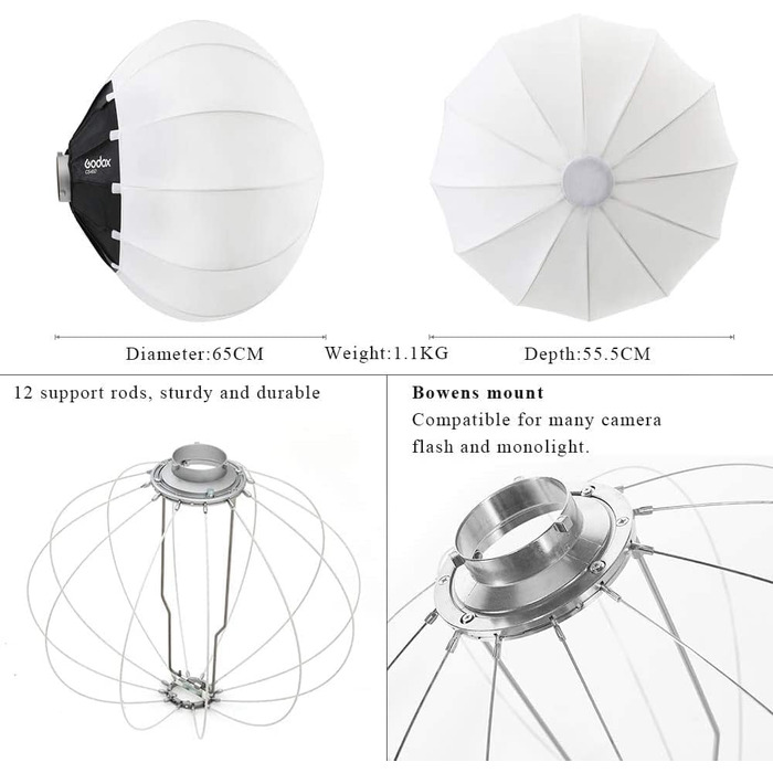 Глобус Софтбокс з кріпленням Bowens розширює сумісність зі світлодіодним світлом/студійним спалахом/спалахом моно світла та іншими (CS65D), 65