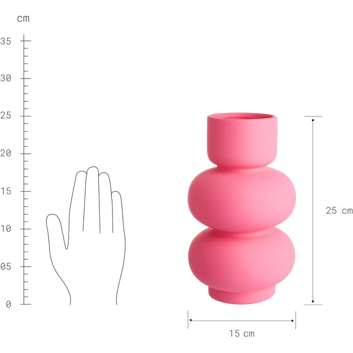 Декоративна ваза BUTLERS Bubble Ø 15 см H 25 см керамограніт -РОЖЕВА- Сучасна прикраса для вітальні та прикраси столу ваза для тюльпанів, троянд, трави пампаси або сухоцвітів