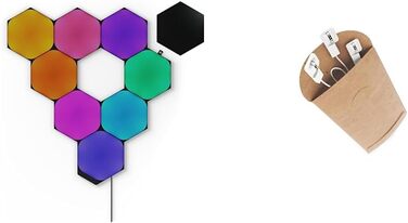 Стартовий комплект Nanoleaf Shapes Ultra Black Hexagon, 9 інтелектуальних світлодіодних панелей RGBW і форми Гнучкі лінкери 3 шт.