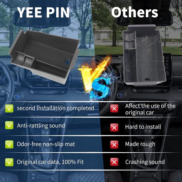 Коробка для зберігання YEE PIN, сумісна з Nissan juke f16 2020 (для автоматики) Органайзер на центральній консолі Лоток для органайзера Аксесуари з підлокітником Аксесуари з нековзним килимком