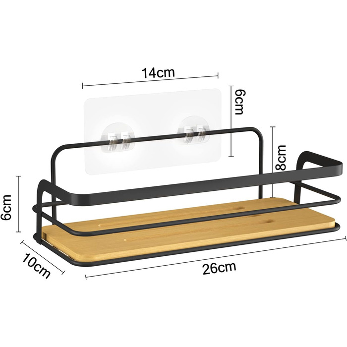 Душова полиця Bestdon без свердління чорна, душова полиця для ванної полиця самоклеюча, душова корзина для душу полиці для душу на стіну для ванної, вітальні - з бамбука та металу