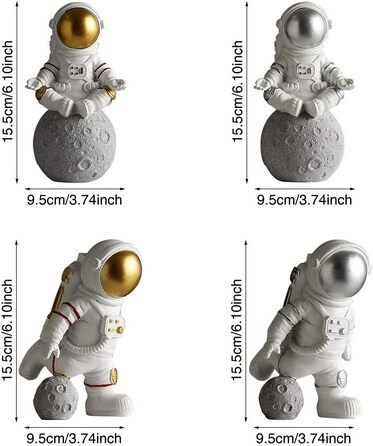 Статуетка астронавта, 9.84 x 5.90 дюймів статуї астронавта зі смоли, статуетки астронавта планети статуетки орнамент, декор для робочого столу декор для дому (золото, розмір Meditate) медитуйте золото