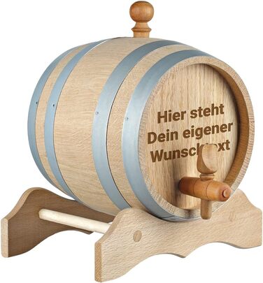 Дерев'яна бочка з полярним ефектом об'ємом 1 літр з гравіюванням на ваш вибір - індивідуальна дубова бочка для віскі, скотчу, бурбону, вина - з краном і дерев'яним блоком - подарунок для тата, дідуся - стійка і міцна бочка об'ємом 1 літр