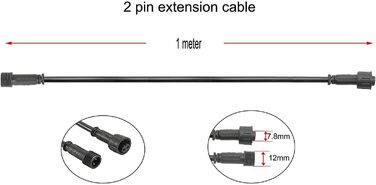 Контактний подовжувач 1 м для теплого білого освітлення патіо, подовжувач для кабелю для теплих білих світлодіодних вбудованих світильників, водонепроникний IP67 (1 м, , 2 контакти), 5 шт., 2-