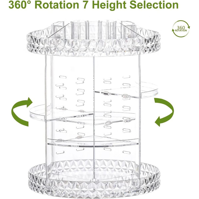 Органайзер для макіяжу, що обертається на 360 градусів, 7 рівнів, регульована коробка для зберігання косметики для губної помади та пензлика, акрилова косметична вітрина великої місткості для комода та ванної кімнати, transp Clear