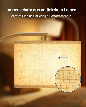 Торшер EDISHINE Вітальня, Дуговий світильник 161 см з регульованим бежевим лляним абажуром, Цоколь E27, Лампа для читання Спальня, Торшер Сучасний для дитячої кімнати, золото