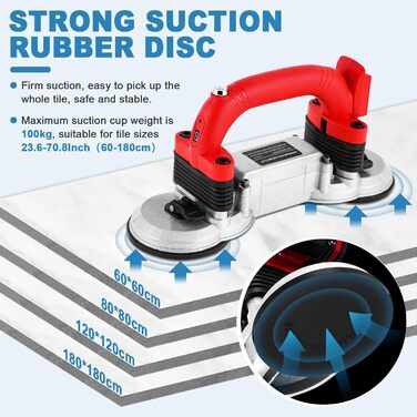 Електричний вібратор для плитки, вирівнювач плитки, акумулятор 2 x 2000 мАг з подвійною присоскою, 6-швидкісна кнопка блокування оновлення, максимальне зусилля адсорбції 400 кг
