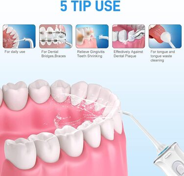 Бездротовий іригатор для порожнини рота TUREWELL, Water Flosser з 3 режимами та 6 насадками, водонепроникна USB-зарядка IPX7 для подорожей та дому Black