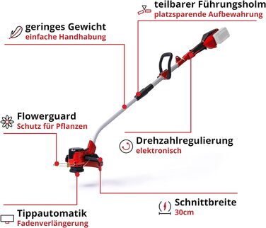 Акумуляторний тример для трави Einhell GE-CT 36/30 Li E - Solo Power X-Change (літій-іонний, 2x18 В, 9 000 об/хв, електр. Регулювання швидкості, котушка волосіні з автоматичним краном, Flowerguard, без акумулятора та зарядного пристрою) без акумулятора та