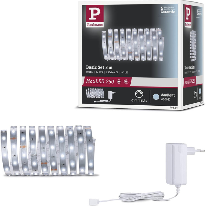 Світлодіодна стрічка Paulmann 79852 MaxLED 250 тепла біла IP20 в т.ч. 12 Вт срібляста стрічка (базовий набір, 3м, 6500K)