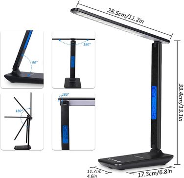 Настільна лампа CSYY LED із бездротовим зарядним пристроєм 10 Вт, 3 кольорові та 5 рівнів яскравості з можливістю затемнення, настільна лампа з функцією пам'яті, портативна, сенсорне керування, захист очей для офісу, читання, навчання