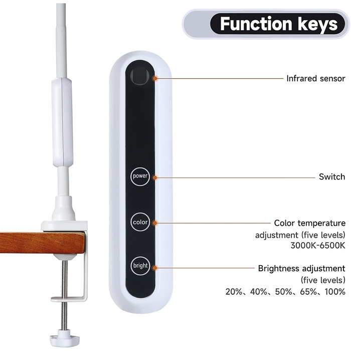 Настільна лампа Rigors 80 см з подвійною головою, світлодіодна лампа з регулюванням яскравості, лампа денного світла 1200 лм для столу, затискна офісна лампа для захисту очей 5 кольорів 10 яскравості, 360 настільна лампа на гусячій шиї з адаптером живленн
