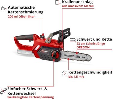 Акумуляторна бензопила Einhell GE-LC 18/25 Li-Solo Power X-Change, працює від акумулятора (літій-іонна, 18 В, якісна шина/ланцюг OREGON, захист від віддачі, штифт фіксатора ланцюга, без акумулятора та зарядного пристрою)