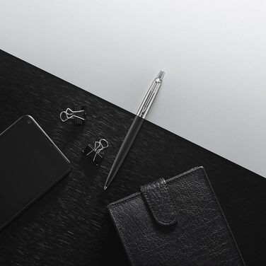 Гелева ручка PARKER Jotter, чорна ручка Bond Street Black з хромованою окантовкою, середній наконечник 0,7 мм, чорне чорнило, блістерна упаковка (2020673) Чорна гелева ручка Bond Street