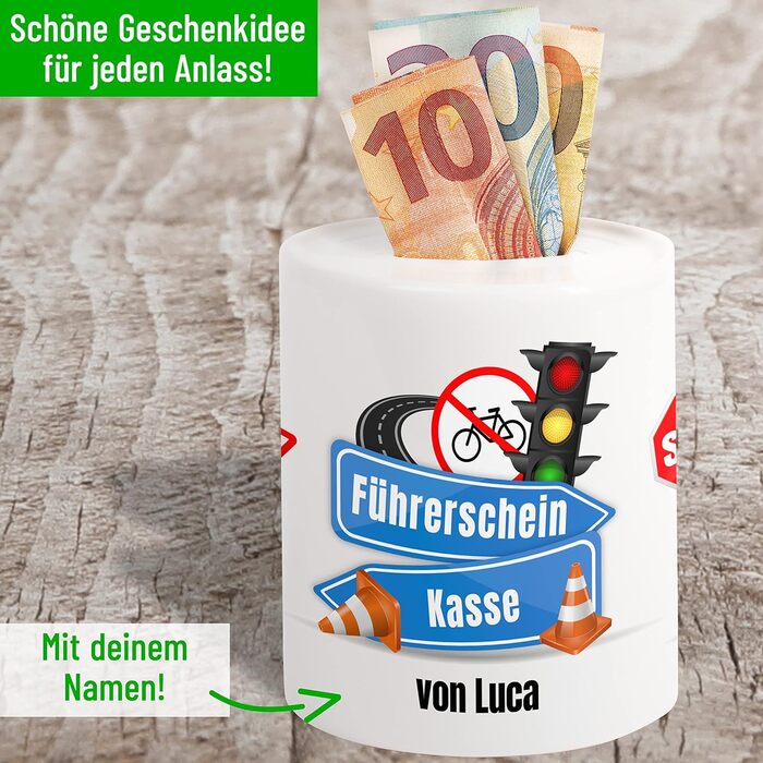 Скарбничка для водійських прав Скарбничка для водійських прав персоналізована з іменем - скарбничка для заощадження грошей в подарунковій упаковці ідея подарунка для дівчаток та хлопчиків (водійські права)