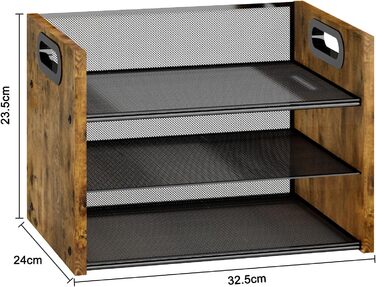 Лоток для документів HZE A4, штабельований металевий сітчастий дерев'яний лоток для листів A4, 3 відділення офісні лотки для зберігання для дому, офісу, практики, 32,5 * 24 * 23,5 см