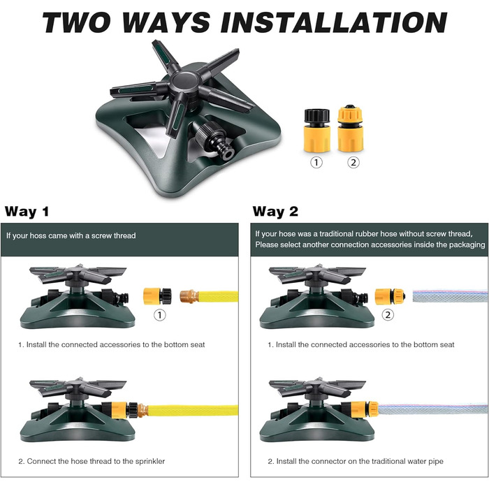 Садовий спринклер Enlfjoss, автоматичний спринклер для води для газону 360 градусів 5 поворотних кронштейнів, герметична конструкція, простий у підключенні шланг зелений