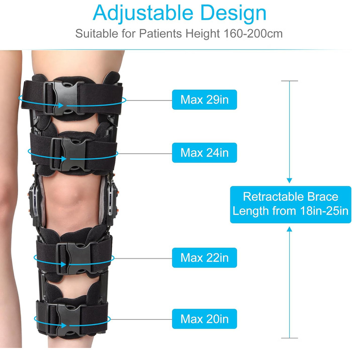 Колінний ортез з шарніром, полегшення ПЗУ - післяопераційний, з фіксацією, підтримкою ACL, PCL і MCL, колінний ортез для іммобілізації для чоловіків і жінок, ідеально підходить для лікування остеоартрозу