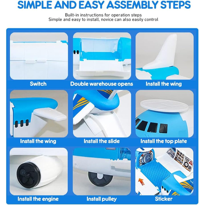 Іграшковий транспортний літак Fiotha, іграшковий літак, іграшкові машинки для дітей, набір іграшкових машинок, 8 машинок 1 літак 1 літак для зберігання, для хлопчиків і дівчаток 3-6 років