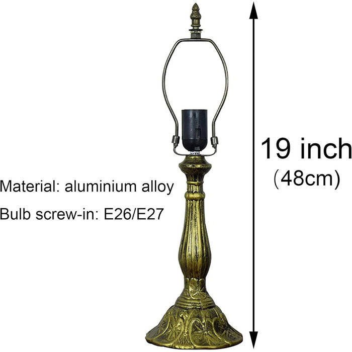 Тримач лампи BOTOWI 19 з високого сплаву, цоколь настільної лампи, бронза, провід кнопкового перемикача, для 12-дюймового абажура в стилі Тіффані