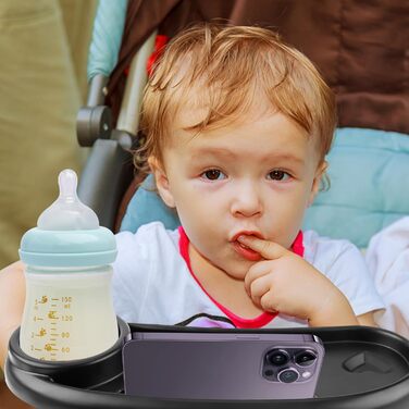 Піднос для снеків у дитячій колясці зі знімним підстаканником 3-в-1, тримач для телефону в колясці, універсальні аксесуари для коляски для подорожей.