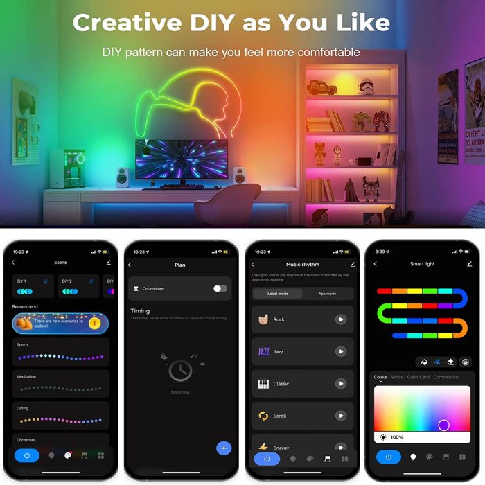 Неонова світлодіодна стрічка YSRSAI, неонова світлодіодна стрічка RGBIC працює з Alexa та Google, з керуванням програмами, функцією ІЧ-пульта дистанційного керування, функцією зроби сам, синхронізацією музики, неоновим стрічковим світлом для спальні, деко