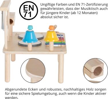 Класичний музичний столик з ударною установкою Cantabile 12 в 1 - Набір для дітей та немовлят від 1 року - Дитячі іграшки Монтессорі - Дерев'яні музичні інструменти - Для малюків з глокеншпілем та барабанами