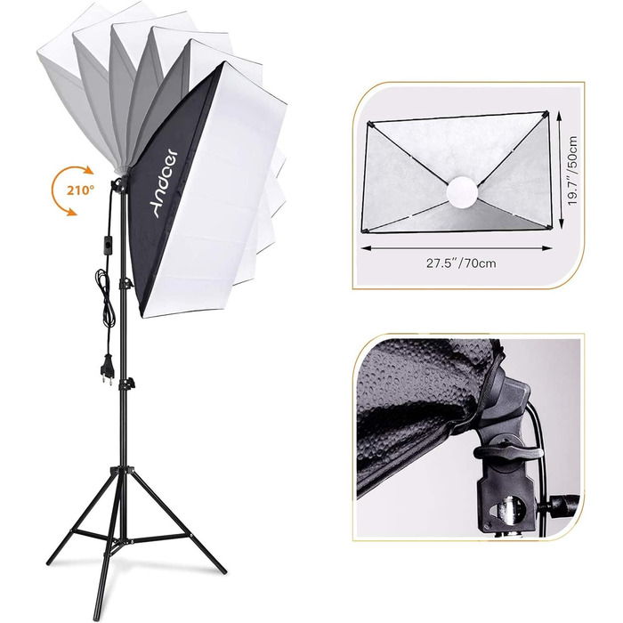 Комплект освітлення Andoer Photography Kit Softbox 3 пакети, з двоколірними світлодіодними лампами з регулюванням яскравості 85 Вт 2800K-5700K, пультами дистанційного керування та підставкою для ламп для відеозйомки, портретної фотографії тощо