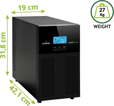 Джерело безперебійного живлення Tecnoware UPS EVO DSP PLUS 3600 - Онлайн-технологія, монтажна вежа - 8 виходів IEC - Автономність до 40 хв - Потужність (3600 ВА, вежа)