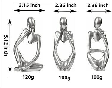 И мислитель статуї прикраса, абстрактна статуя смола скульптура фігури мислитель прикраса вітальні книжкова полиця спальня офіс срібло, 3 шт.