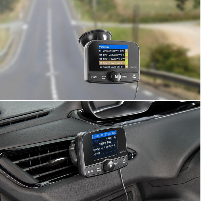 Автомобільний приймач auvisio DAB автомобільний приймач DAB/DAB, FM-передавач, Bluetooth, функція гучного зв'язку (автомобільний адаптер DAB, адаптер автомагнітоли DAB, прикурювач)