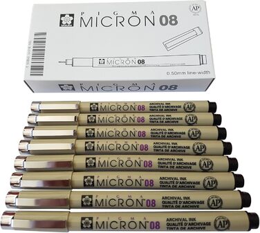 Пігментна підводка Sakura Pigma Micron, 8 шт. 08, 8 шт. набір Чорний