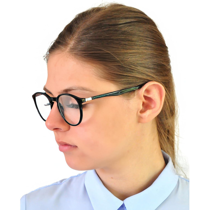 Міні-окуляри Classic Nerd Anti Blue Light Glasses, окуляри для читання з великими круглими прозорими лінзами, пластикова оправа (чорна), окуляри з синім світлофільтром для жінок і чоловіків, чорні 1,0 діоптрій