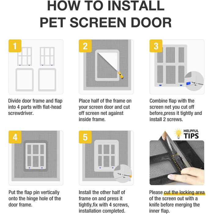 Для Fly Screen Dog Flap з магнітами Cat Flap Fly Screen Door Легке встановлення для котів/собак (34 см x 44 см) (Розмір 34 см x 44 см, білий)