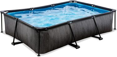 Басейн EXIT Toys Black Wood Pool - 300x200x65 см - Прямокутний, компактний каркасний басейн з картриджним фільтруючим насосом - Легкий доступ - Підходить для маленьких дітей - Міцний каркас - Унікальний дизайн - Чорний