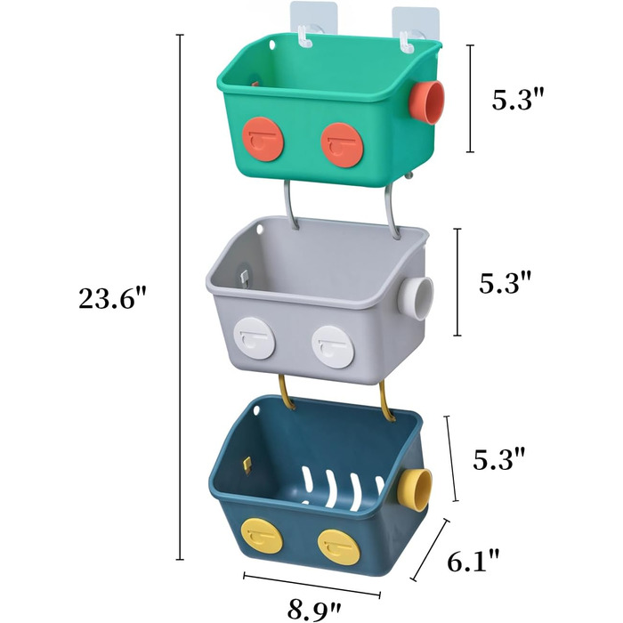 Кошик-органайзер для зберігання іграшок для ванни Keyoung LUFOFOX, 3-шаровий барвистий робот для моделювання настінних дитячих підвісних душових кабін з гачками для шампуню