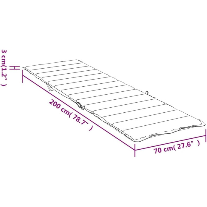 Подушка для шезлонгу сіра 200x70x3 см Тканина