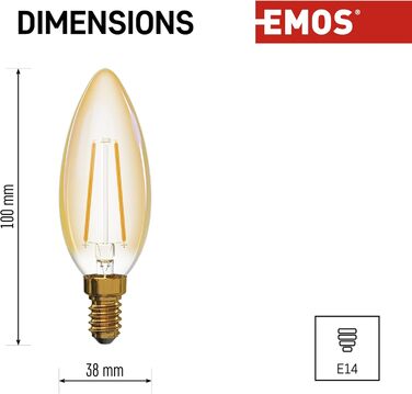 Світлодіодна лампа EMOS Filament Vintage Candle, 2,1 Вт, заміна лампи 20 Вт, цоколь E14, яскравість 190 лм, теплий білий 2200 К, термін служби 25 000 годин, CRI min 80, кут променя 320, жовтий