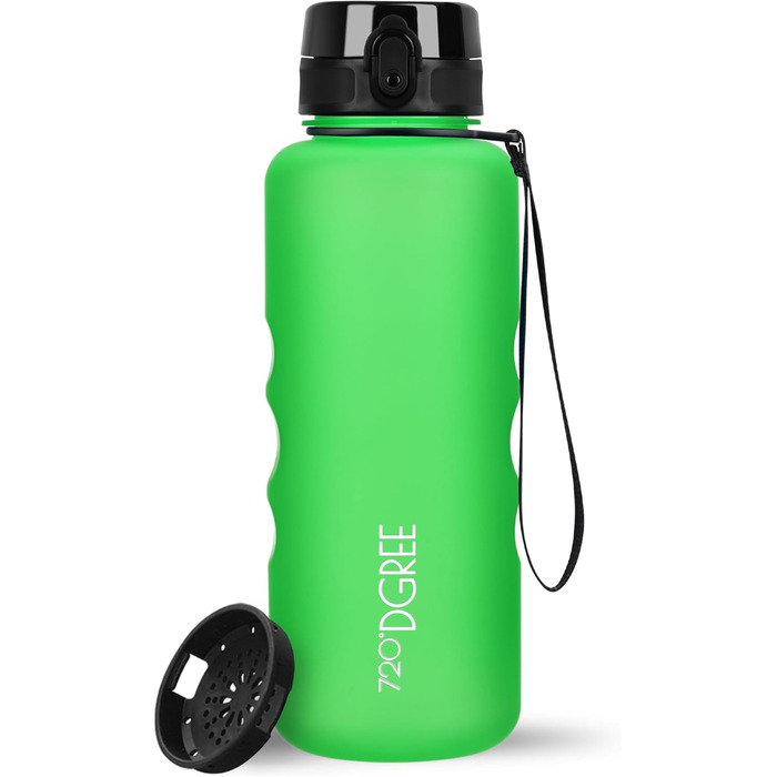 Пляшка для води 720DGREE 1л Sport 'uberBottle softTouch Sieb - Без BPA - Пляшка для води для універі, роботи, фітнесу, велосипеда, активного відпочинку, роботи - спортивна пляшка з тритану - легка, ударостійка, багаторазова (1500 мл, класичний зелений - з