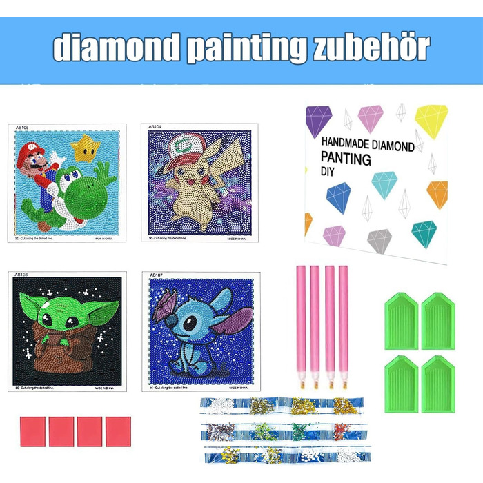 Безрамковий 15x15 Cm), 5d Diamond Painting 4 pieces Creative gifts for Girls And Boys, Craft Boy 8 Years Home Wall Decor (