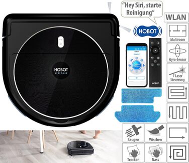 Робот-пилосос Sichler Household Appliances Wi-Fi робот-пилосос і швабра HOBOT LEGEE-688, 4-фазне прибирання та додаток (робот для сухої та вологої швабри підлоги, пристрої для миття підлоги, очищувач підлоги)