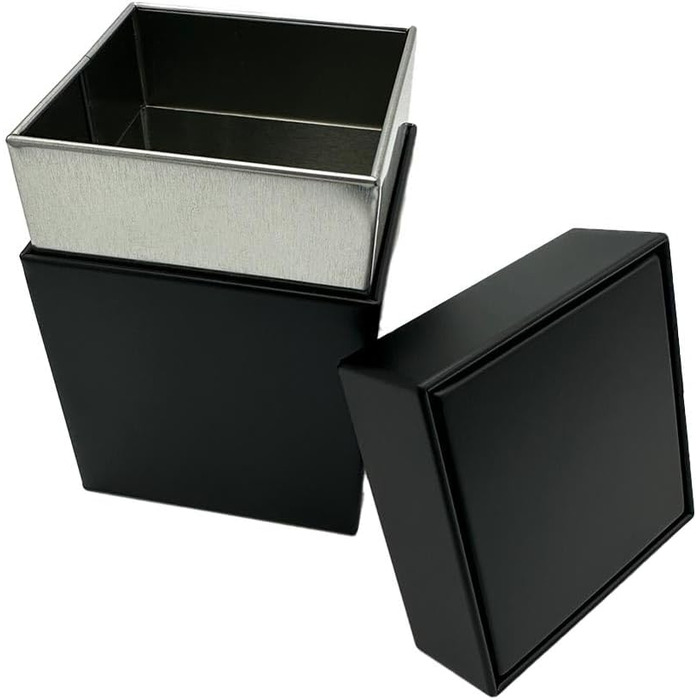 Набір з 6 шт. Tea & Spice Tin Black Special, коробка з ковзною кришкою з жерсті, 78 x 78 x 110 мм, ідеально підходить як коробка для зберігання, квадратна коробка з накладною кришкою приблизно на 100 г розсипного чаю - сучасний дизайн